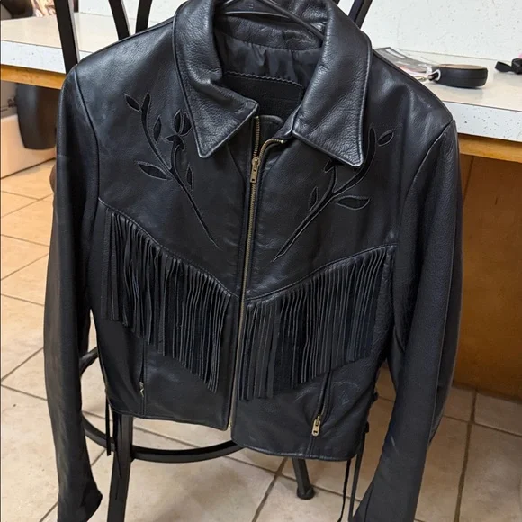 Brandy Melville Black Leather Jacket with Fringe - Picture 1 of 15